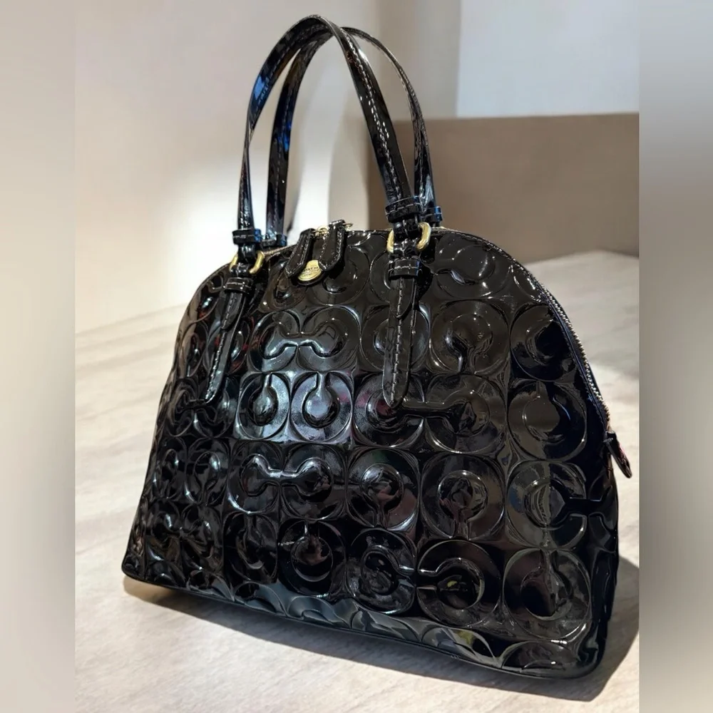 Coach Op Art Embossed Peyton Dome Patent Leather Satchel Tote F25705 EUC - Picture 5 of 13